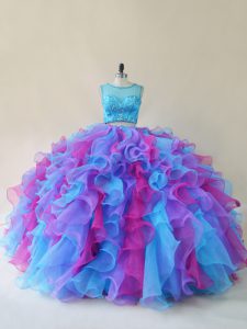 Admirable Multi-color Sweet 16 Dresses Sweet 16 and Quinceanera with Beading and Ruffles Scoop Sleeveless Lace Up