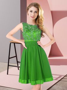 Traditional Chiffon Scoop Sleeveless Backless Beading and Appliques Court Dresses for Sweet 16 in Green