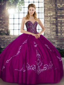 Ball Gowns Quinceanera Gown Fuchsia Sweetheart Tulle Sleeveless Floor Length Lace Up