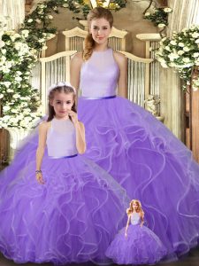 Lavender Sleeveless Ruffles Floor Length Ball Gown Prom Dress