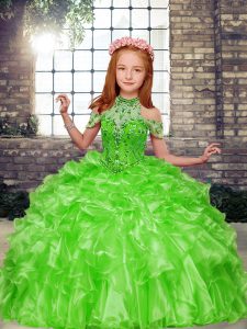 Nice Organza Lace Up High-neck Sleeveless Floor Length Pageant Dress Toddler Beading and Ruffles