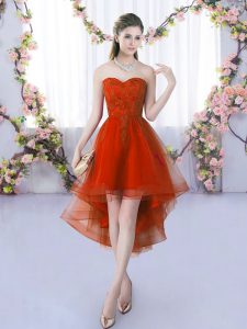 Fitting Rust Red Court Dresses for Sweet 16 Wedding Party with Lace Sweetheart Sleeveless Lace Up