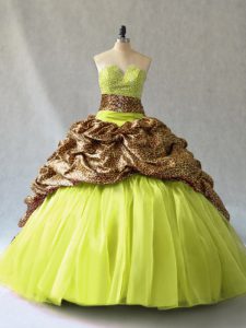 Yellow Green V-neck Neckline Beading 15th Birthday Dress Sleeveless Lace Up