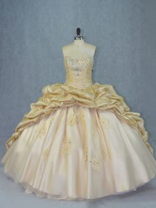 Champagne 15 Quinceanera Dress Sweetheart Sleeveless Brush Train Lace Up