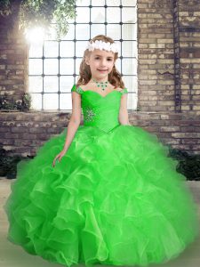 Beading and Ruffles Pageant Dress Toddler Lace Up Sleeveless Floor Length