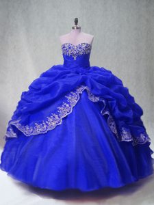 Lovely Royal Blue Lace Up Sweetheart Beading and Appliques and Pick Ups 15 Quinceanera Dress Organza Sleeveless