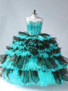 Blue And Black Sweetheart Neckline Beading and Ruffled Layers Quinceanera Dress Sleeveless Lace Up