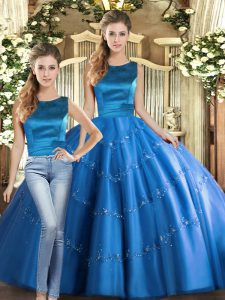 Fashion Sleeveless Lace Up Floor Length Appliques Quinceanera Gowns