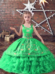Floor Length Ball Gowns Sleeveless Green Pageant Dress for Teens Lace Up