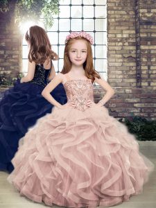 Sleeveless Lace Up Floor Length Beading and Ruffles Kids Pageant Dress