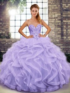 Lavender Sweetheart Neckline Beading and Ruffles Sweet 16 Quinceanera Dress Sleeveless Lace Up