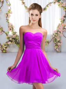 Excellent Purple Sleeveless Mini Length Ruching Lace Up Damas Dress