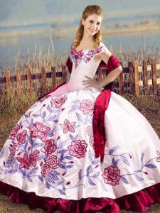 Dazzling Satin and Organza Sleeveless Floor Length Quinceanera Gowns and Embroidery