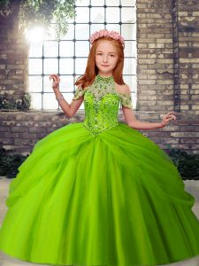 Floor Length Lace Up Pageant Dress for Teens for Party and Military Ball and Wedding Party with Beading