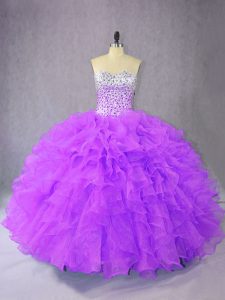 Excellent Floor Length Ball Gowns Sleeveless Purple Sweet 16 Dress Lace Up