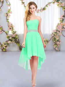 Green Empire Belt Quinceanera Court of Honor Dress Lace Up Chiffon Sleeveless High Low