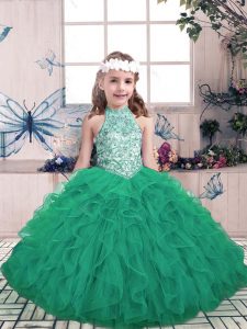 Green Sleeveless Tulle Lace Up Girls Pageant Dresses for Party and Wedding Party