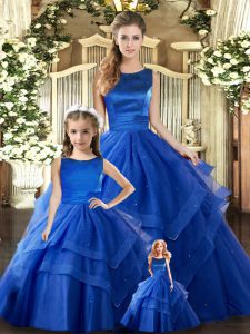 Superior Floor Length Ball Gowns Sleeveless Royal Blue Sweet 16 Dress Lace Up