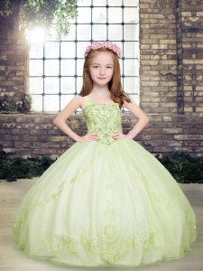 Admirable Ball Gowns Girls Pageant Dresses Yellow Green Straps Tulle Sleeveless Floor Length Lace Up