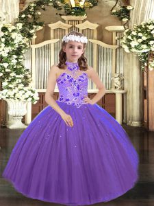 Purple Sleeveless Tulle Lace Up Pageant Dress for Teens for Party and Sweet 16 and Wedding Party