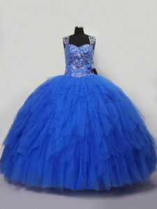 Inexpensive Straps Sleeveless Lace Up Sweet 16 Dresses Blue Tulle