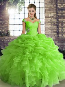 Best Floor Length Quinceanera Dress Organza Sleeveless Beading and Ruffles and Pick Ups