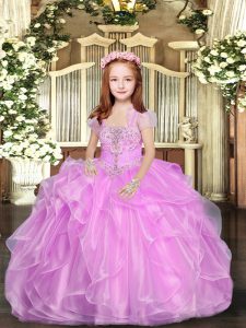 Lilac Lace Up Pageant Dress Toddler Beading and Ruffles Sleeveless Floor Length