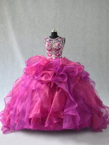 Multi-color Organza Lace Up Scoop Sleeveless Floor Length Quinceanera Dress Beading and Ruffles