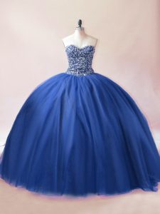 Nice Ball Gowns Sweet 16 Dresses Blue Sweetheart Tulle Sleeveless Floor Length Lace Up