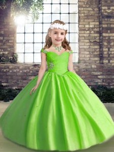 Floor Length Lace Up Pageant Dress for Party and Wedding Party with Beading and Ruching