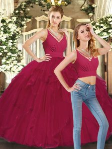 Pretty Red Sleeveless Ruffles Floor Length Quinceanera Gowns