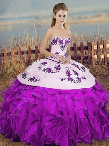 Sweetheart Sleeveless Organza Quinceanera Dresses Embroidery and Ruffles and Bowknot Lace Up