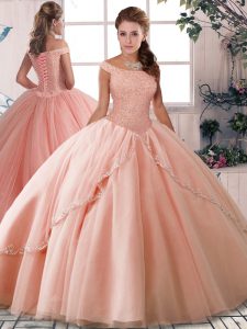 Dynamic Tulle Sleeveless Quince Ball Gowns Brush Train and Beading