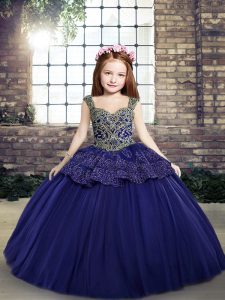 Lovely Beading and Appliques Pageant Dress for Womens Purple Lace Up Sleeveless Floor Length