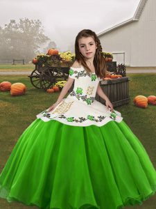 Cute Green Sleeveless Floor Length Embroidery Lace Up Little Girls Pageant Dress Wholesale