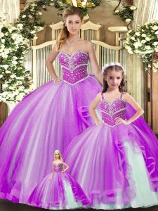 Best Selling Lavender Sweetheart Neckline Beading Sweet 16 Quinceanera Dress Sleeveless Lace Up