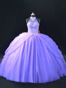 Hot Sale Halter Top Sleeveless Tulle Quinceanera Gown Beading Lace Up
