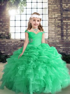 Straps Sleeveless Organza Little Girl Pageant Gowns Beading and Ruffles and Pick Ups Lace Up
