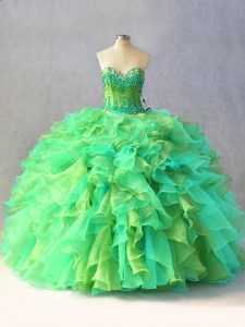 Fashion Organza Sleeveless Floor Length Quinceanera Gown and Beading and Ruffles