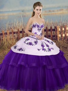 Floor Length Ball Gowns Sleeveless White And Purple Quinceanera Gowns Lace Up