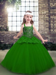 Floor Length Ball Gowns Sleeveless Green Pageant Gowns Lace Up