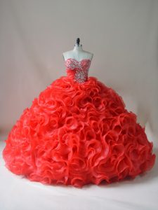 Glamorous Red Sweetheart Neckline Beading and Ruffles Vestidos de Quinceanera Sleeveless Lace Up