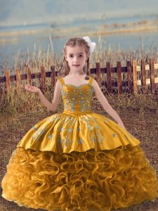 Luxurious Sleeveless Sweep Train Lace Up Embroidery Little Girl Pageant Dress