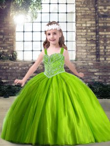 Dazzling Tulle Sleeveless Lace Up Beading Kids Pageant Dress in Green