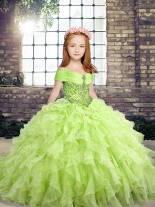 Custom Fit Floor Length Ball Gowns Sleeveless Yellow Green Pageant Dress Lace Up