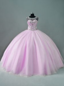 Fitting Lilac Tulle Zipper Sweet 16 Dresses Sleeveless Floor Length Beading