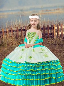 Sleeveless Beading and Embroidery and Ruffled Layers Lace Up Child Pageant Dress