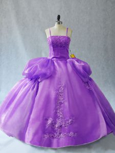 Fitting Lavender Lace Up Sweet 16 Dress Appliques Sleeveless Floor Length