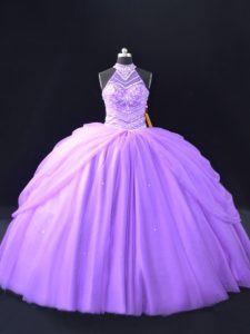 Designer Lavender Sleeveless Beading and Pick Ups Floor Length Quinceanera Gown