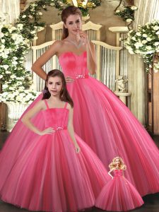 Suitable Coral Red Sweetheart Neckline Beading Quinceanera Dress Sleeveless Lace Up